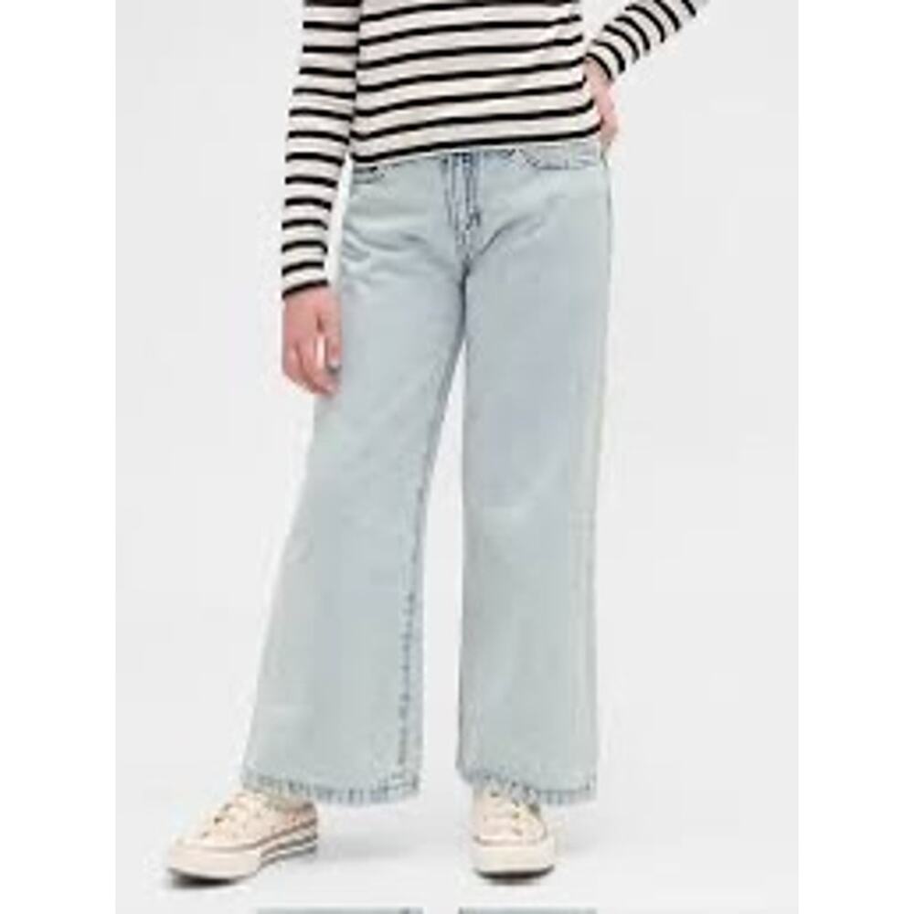 GAP Kids High Stride Ankle Denim Cotton Light Wash Wide Leg Skater Jeans 6 Slim